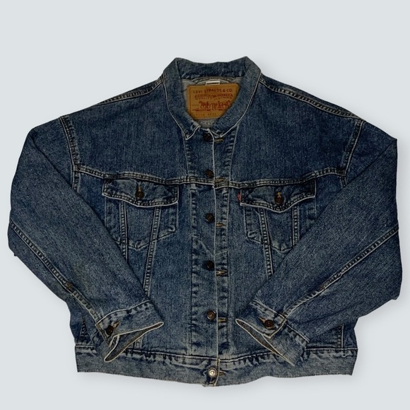 Levis Men’s Jean Jacket Size Large Cropped Denim 100% Cotton - Picture 1 of 16